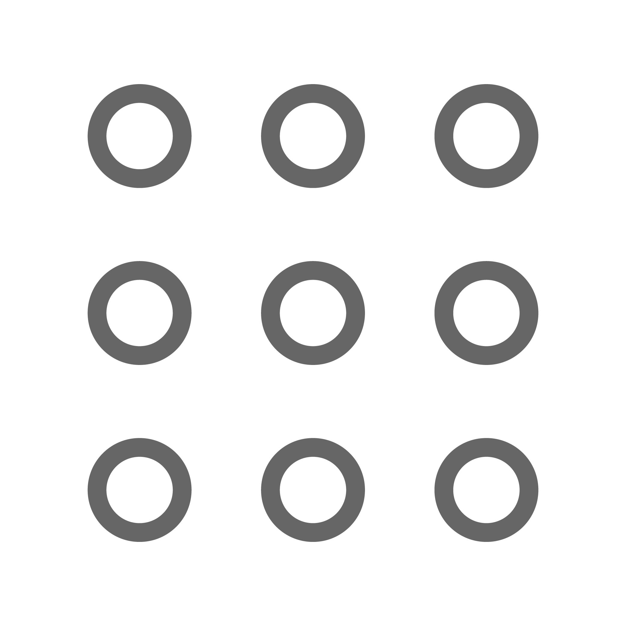 Nine gray ring shapes arranged in a three-by-three grid