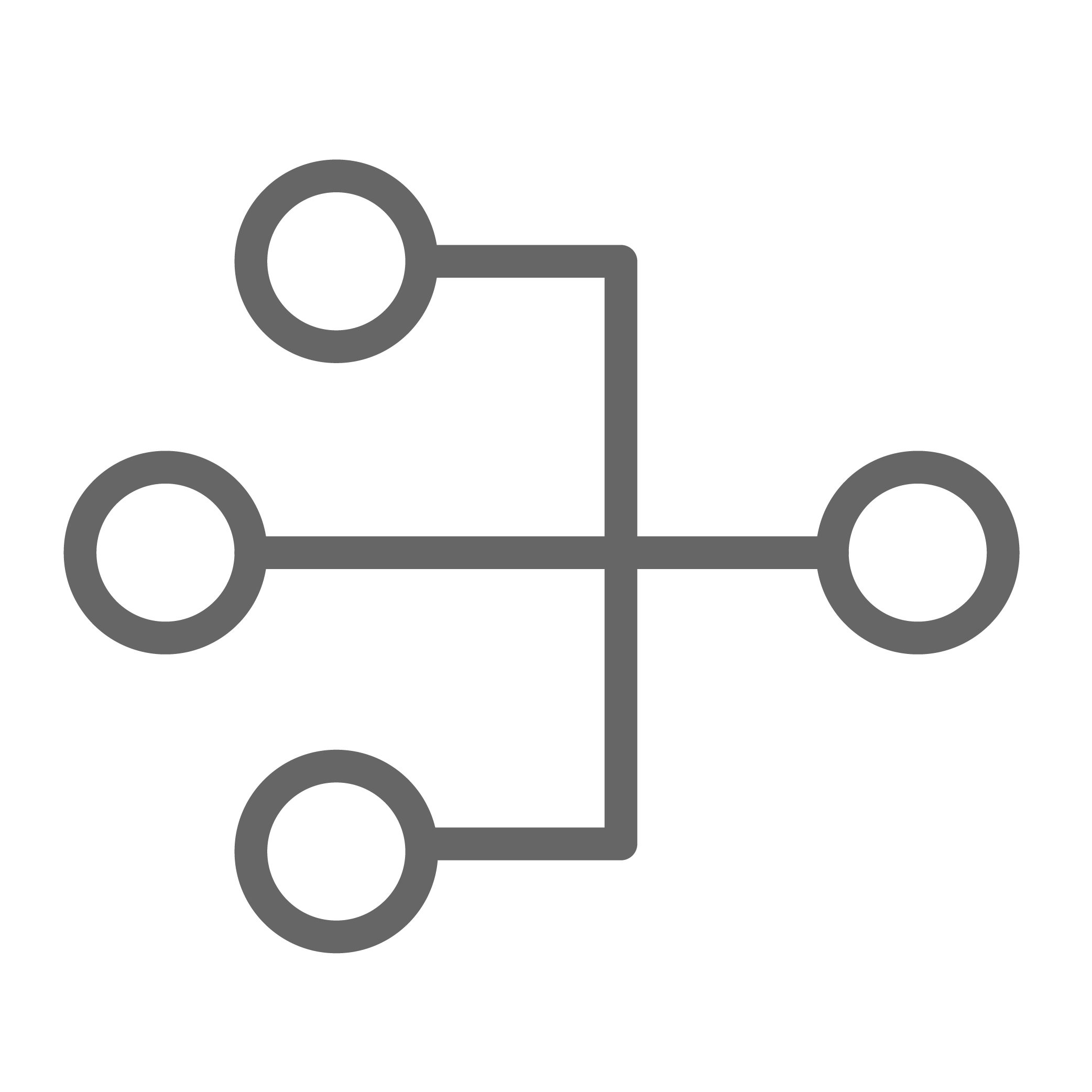Four gray circles connected by straight lines forming a simple network diagram
