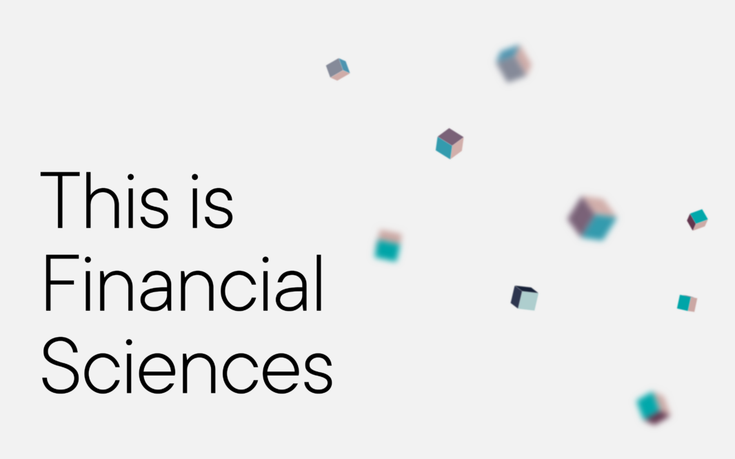 Text reading “This is Financial Sciences” on a light background with small floating cube graphics